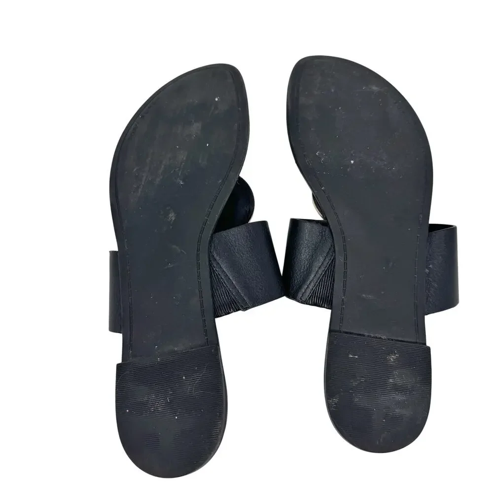 Tory Burch Benton Band Black Leather Logo Medallion Sandals 8